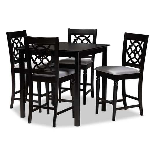 Arden Pub Set Modern and Contemporary Grey Fabric Upholstered Espresso Brown Finished 5-Piece Wood