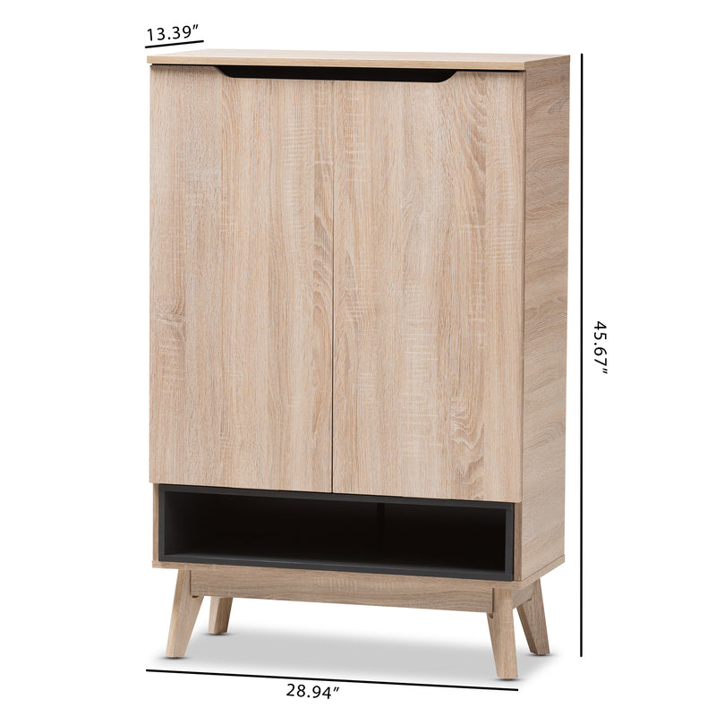 Fella Shoe Cabinet - Mid-Century Modern Two-Tone Oak and Grey Storage Solution for Entryway and Hallway Organization