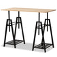 Mary Modern Industrial Height Adjustable Desk in Light Oak Wood and Black Metal Frame