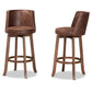 Adams Bar Stool Set Modern Transitional Distressed Brown Fabric Upholstered and Walnut Brown Finished Wood 2-Piece