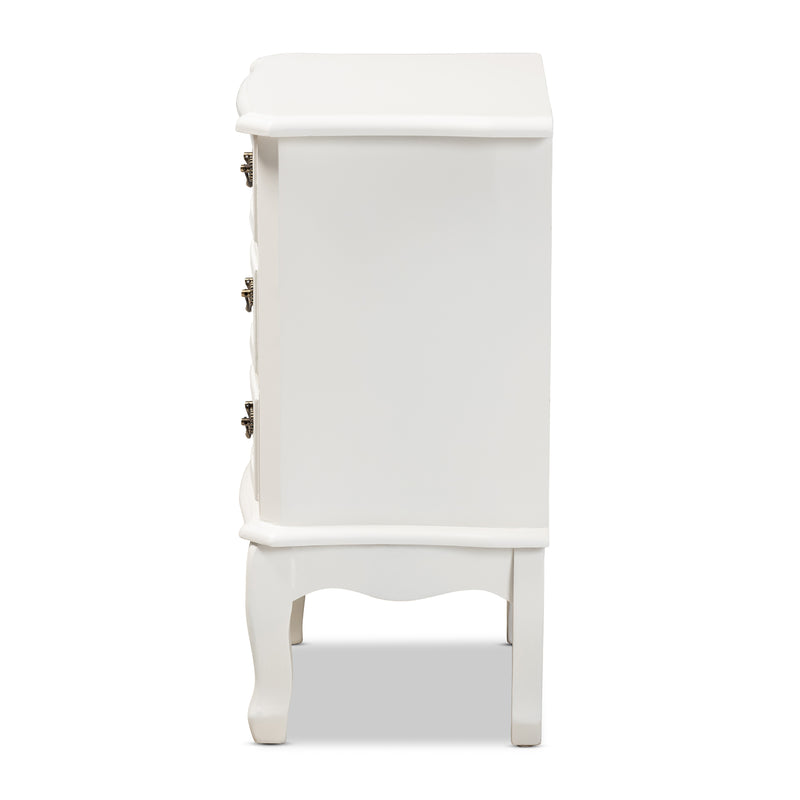 Gabrielle End Table Traditional French Country Design with White Finish and 3 Drawers