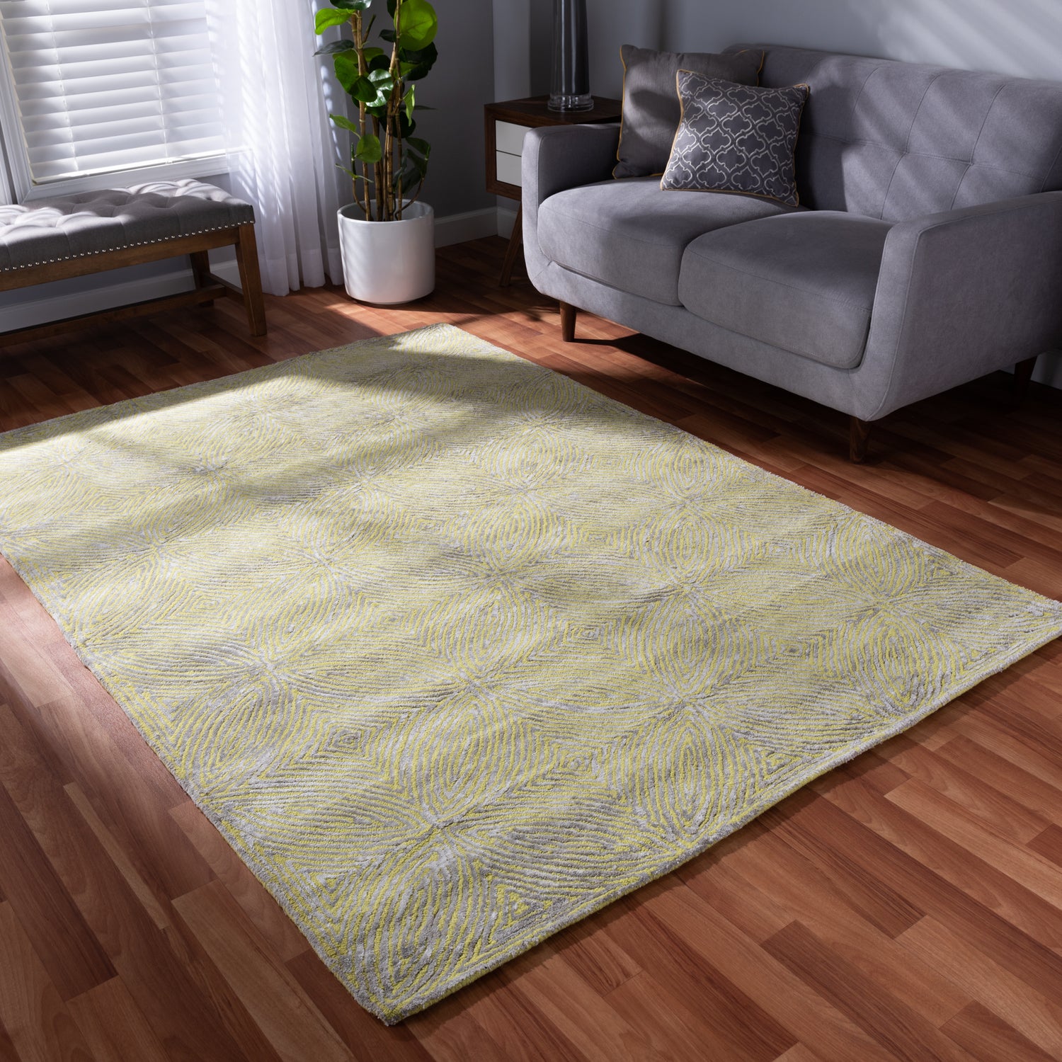 Leora Area Rug - Modern Hand-Tufted Viscose Blend in Lime Green and Grey for Chic Home Décor