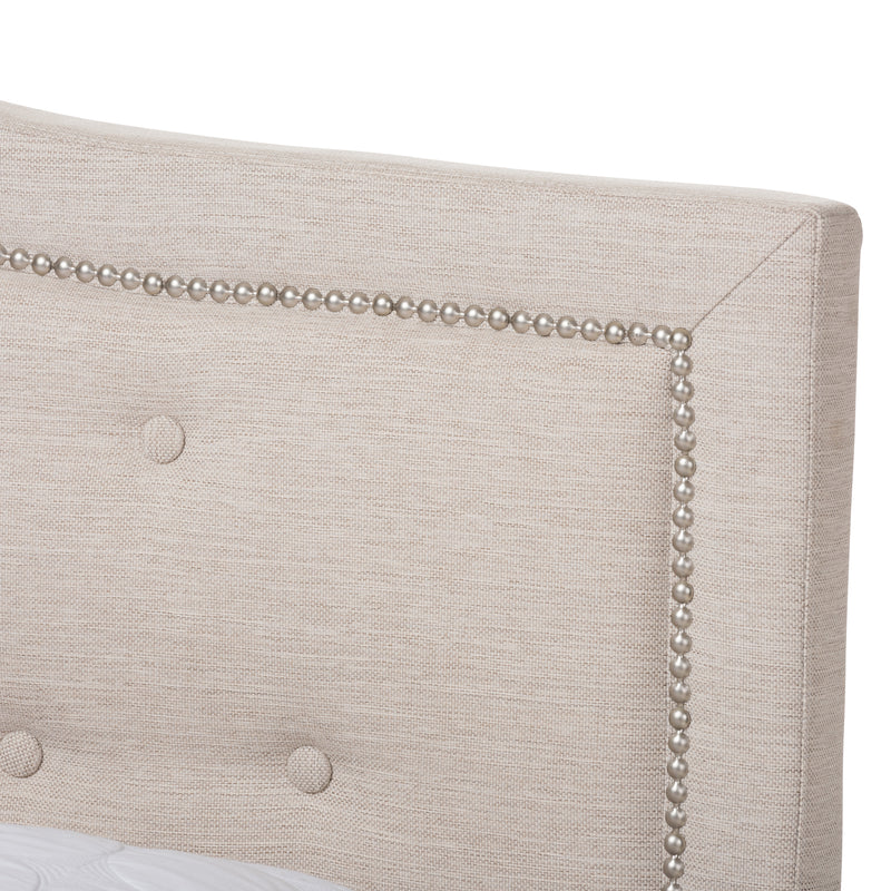 Emerson Bed - Modern and Contemporary Light Beige Fabric Upholstered