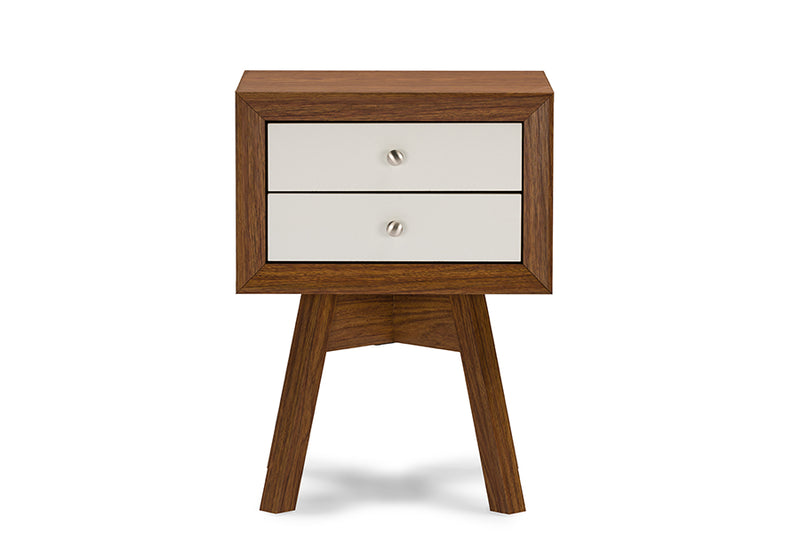 Warwick Modern Accent Table and Nightstand in Two-tone Walnut and White Finish, Stylish Furniture for Living Room and Bedroom