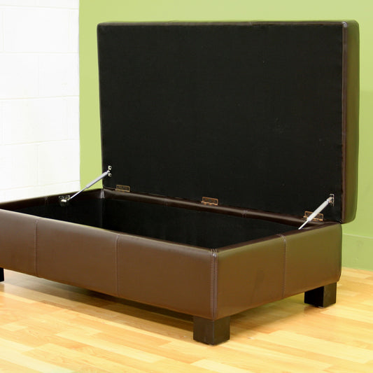 Gallo Dark Brown Leather Storage Ottoman Stylish Design Versatile Functionality for Home Decor and Organization