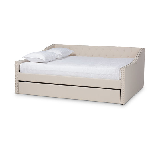 Haylie Daybed - Modern and Contemporary Beige Fabric Upholstered with Roll-Out Trundle Bed