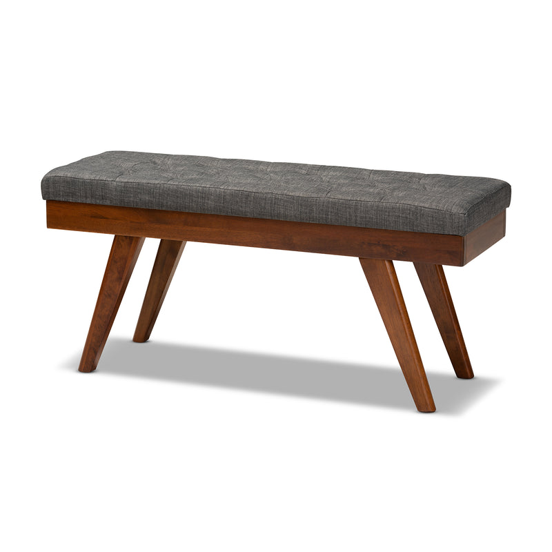 Alona Dining Bench Light Grey Fabric Upholstered Wood Mid-Century Modern