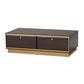 Cormac Coffee Table Mid-Century Modern Transitional Dark Brown Finished Wood and Gold Metal 2-Drawer