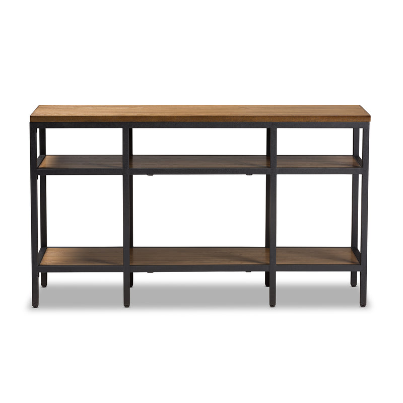 Caribou Console Table Rustic Industrial Style Oak Brown Wood with Black Metal Accents