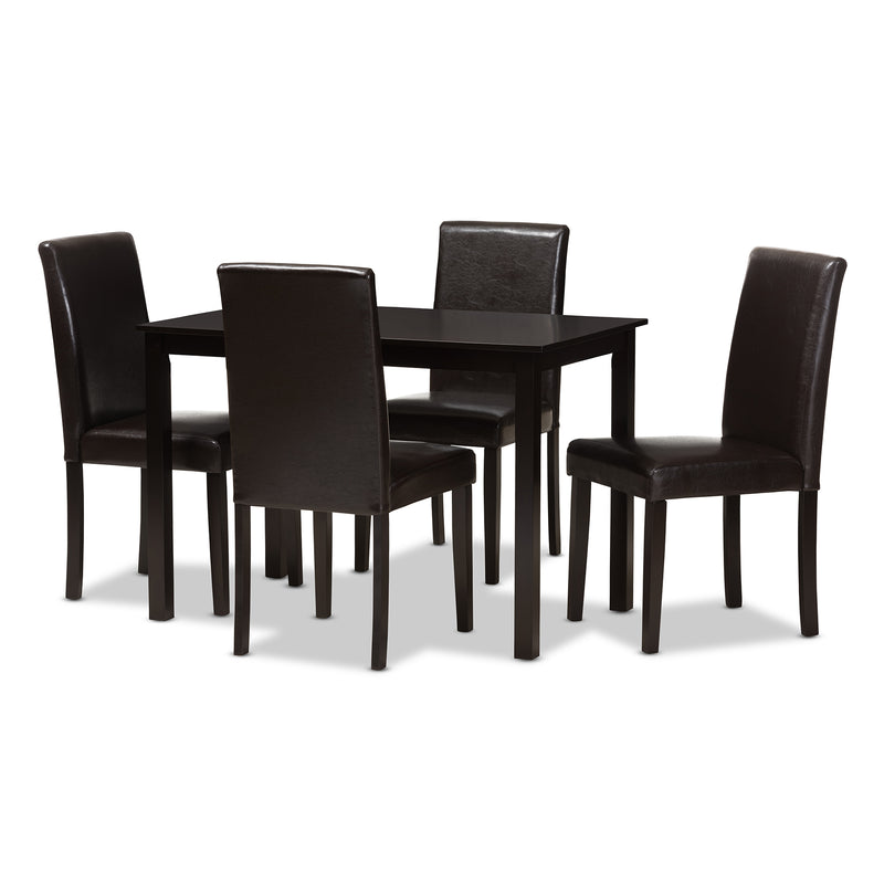 Mia 5-Piece Dining Set in Modern Dark Brown Faux Leather Upholstery