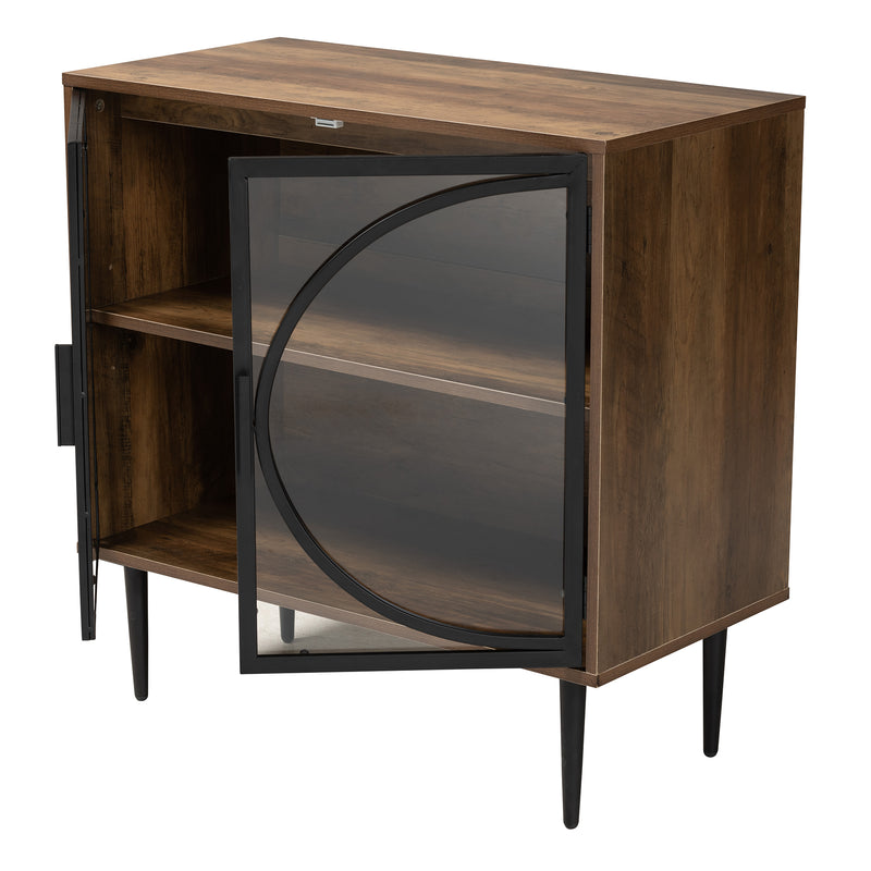 Carter Sideboard Mid-Century Modern Industrial Design Walnut Brown Wood Black Metal 2-Door Storage Cabinet