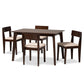 Camilla Dining Set Mid-Century Modern 5-Piece Cream Fabric and Dark Brown Wood Furniture for Stylish Dining Rooms