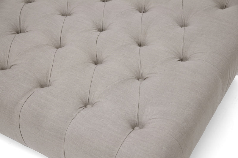 Keswick Ottoman Beige Linen Modern Tufted