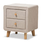 Jonesy Nightstand - Mid-Century Beige Linen Upholstered 2-Drawer