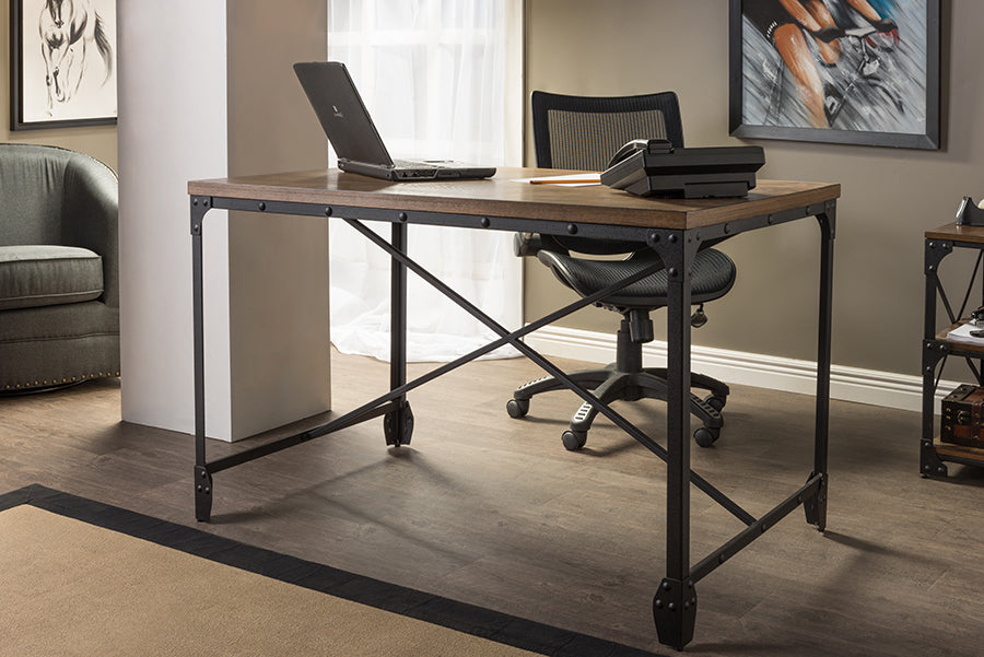 Greyson Vintage Industrial Antique Bronze Wood Desk for Home Office with Rustic Charm and Functionality