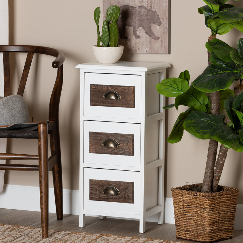 Fanning Modern 3-Drawer Storage Unit in Two-Tone White and Walnut Brown Finished Wood for Stylish Organization