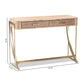 Lafoy Console Table Modern Contemporary Design Natural Brown Wood Gold Accents 2 Drawers for Storage