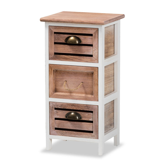 Palta Storage Unit Modern Two-Tone Wood Design with 3 Drawers in White and Oak Brown Finish for Stylish Organization