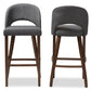 Melrose Bar Stool Mid-Century Modern Dark Grey Fabric Upholstered Walnut Finished Wood (Set of 2)