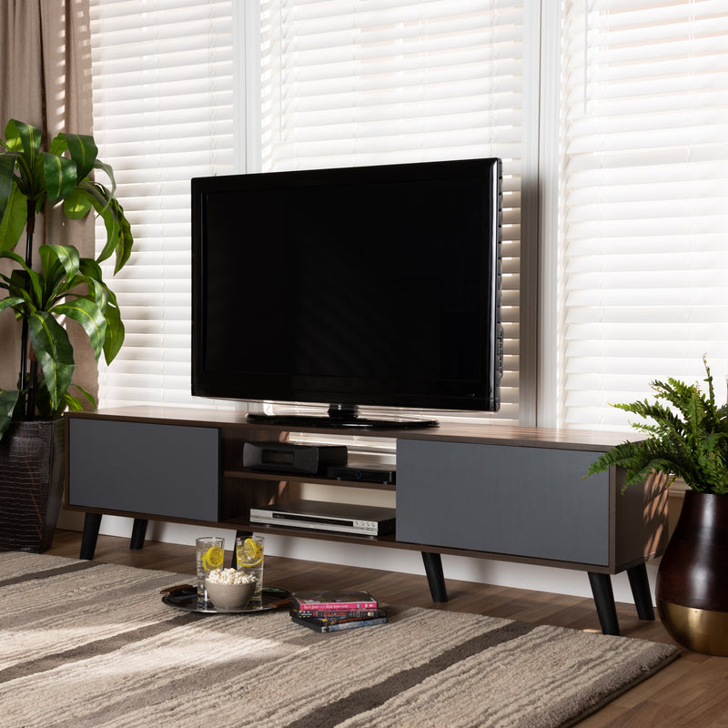 Clapton TV Stand Modern and Contemporary Two-Tone Grey and Oak Brown Finished Wood