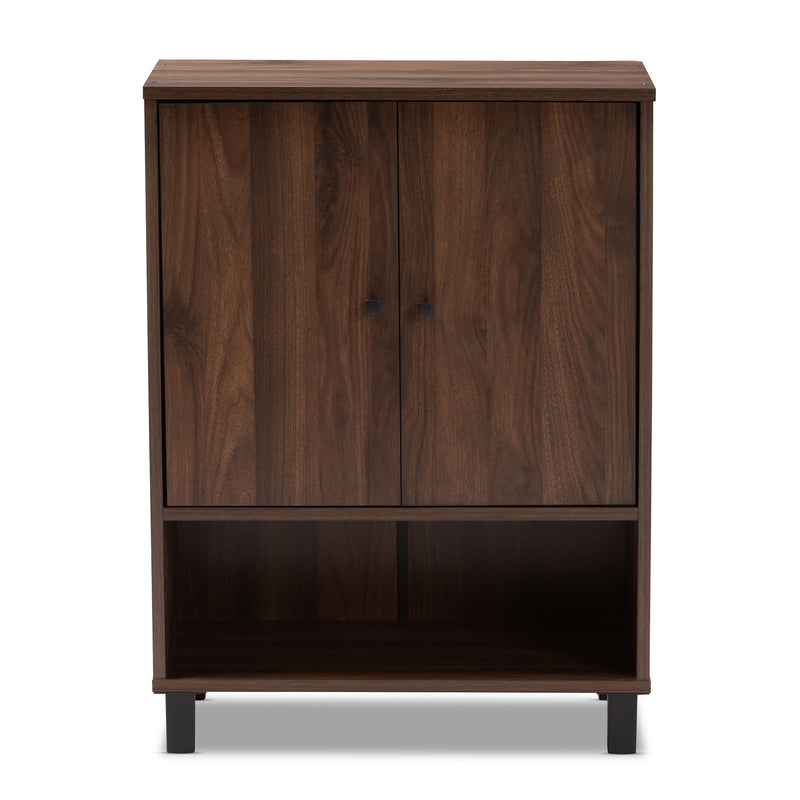 Rossin Shoe Storage Cabinet Modern and Contemporary Walnut Brown Finished 2-Door Wood Entryway