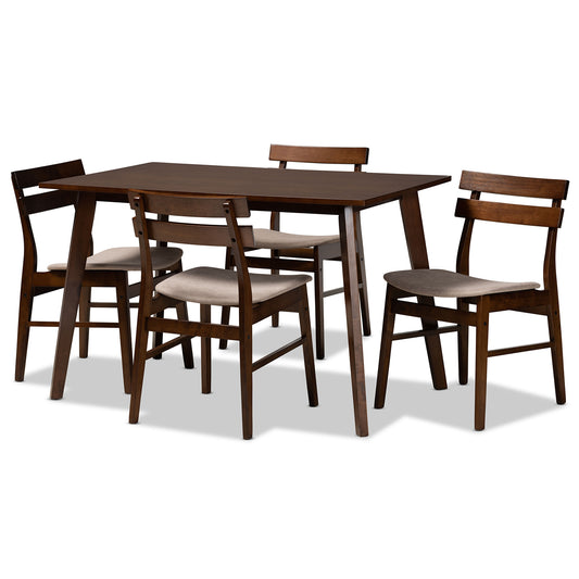 Eleri Dining Set Mid-Century Modern Transitional Light Beige Fabric Upholstered Walnut Brown Finished Wood 5-Piece