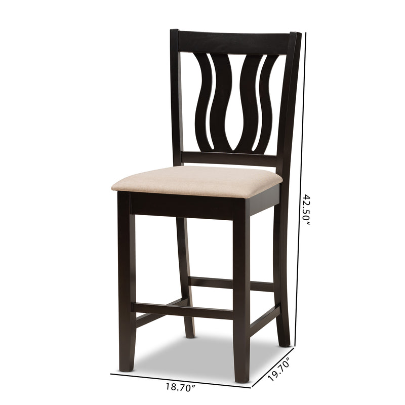 Fenton Counter Stool Set - Modern Transitional Design with Sand Fabric Upholstery and Dark Brown Wood, 2-Piece Set for Kitchen or Bar