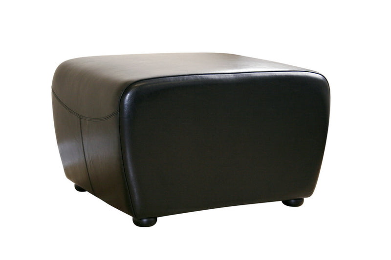 Black Faux Leather Ottoman with Rounded Sides for Stylish Home Decor and Versatile Seating