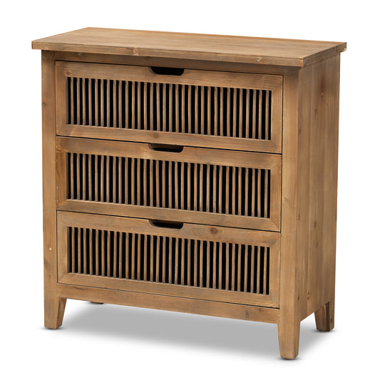 Clement Rustic Transitional 3-Drawer Wood Storage Cabinet in Medium Oak Finish for Stylish Home Organization