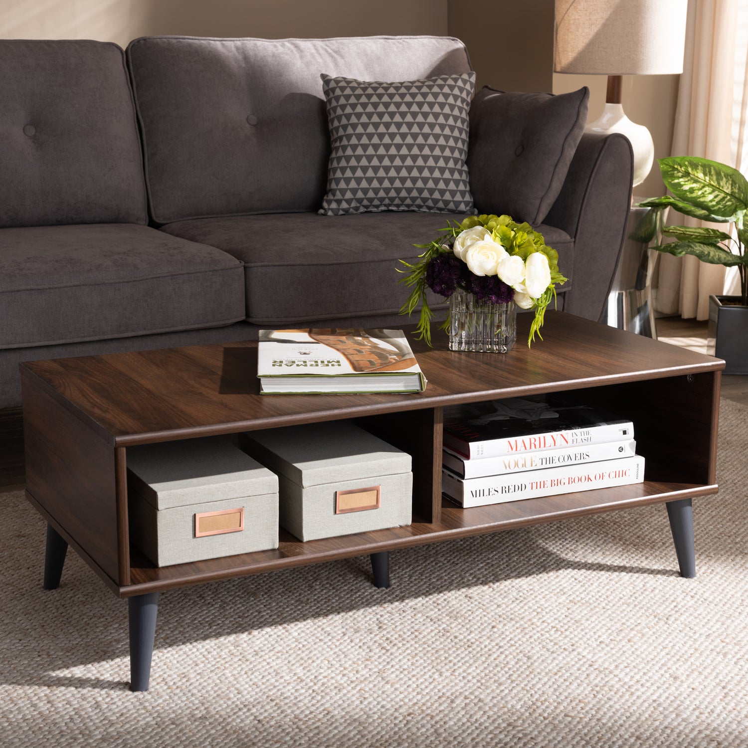 Pierre Coffee Table Mid-Century Modern Brown and Dark Grey Finished Wood