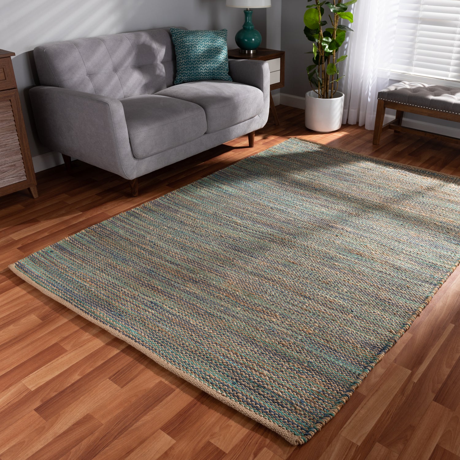 Michigan Area Rug Modern and Contemporary Blue Handwoven Hemp Blend