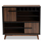 Margo Wine Storage Cabinet Mid-Century Modern Two-Tone Walnut Brown and Black Wood with Ample Storage for Bottles and Glasses