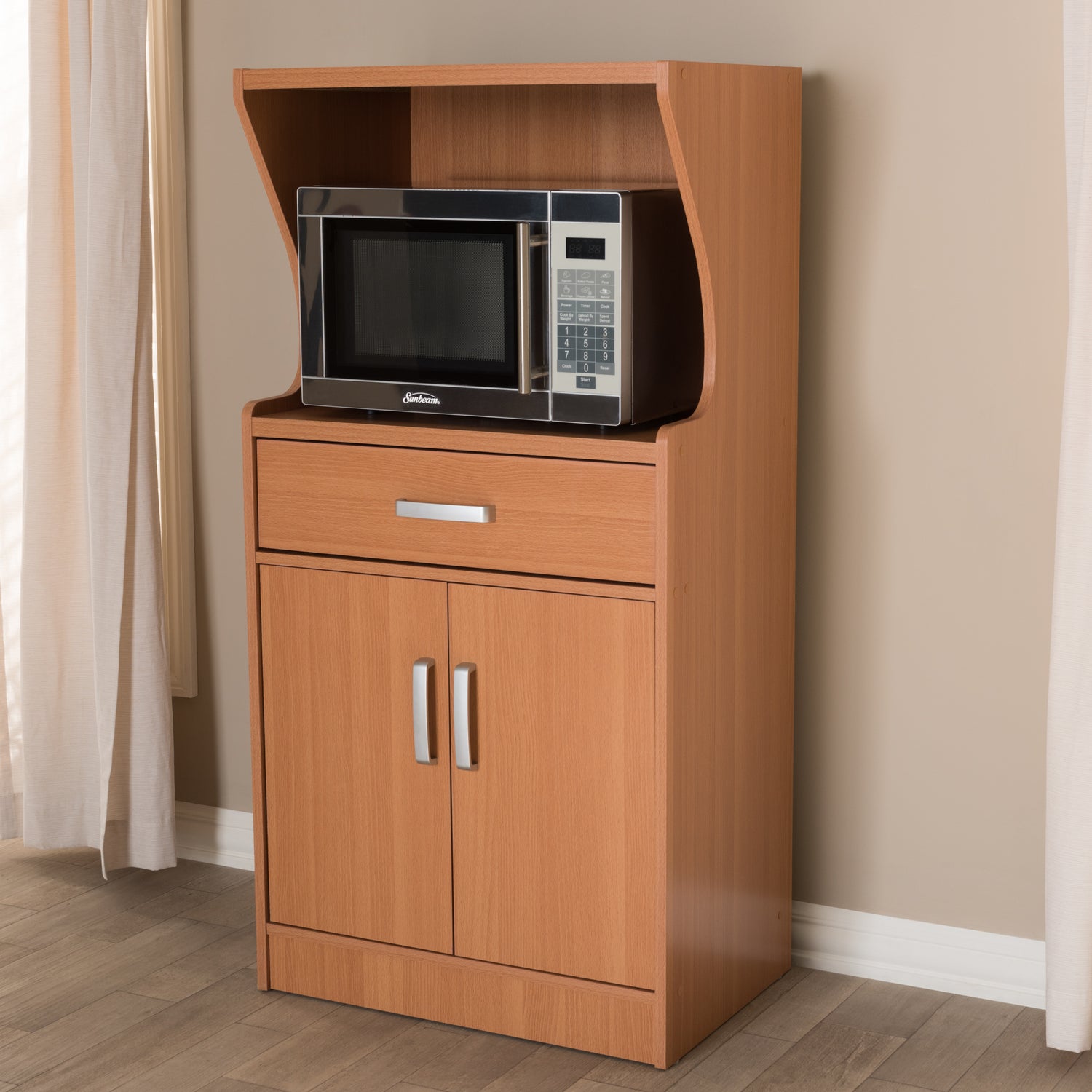 Lowell Kitchen Cabinet in Modern Brown Wood Finish, Stylish Storage Solution for Your Home