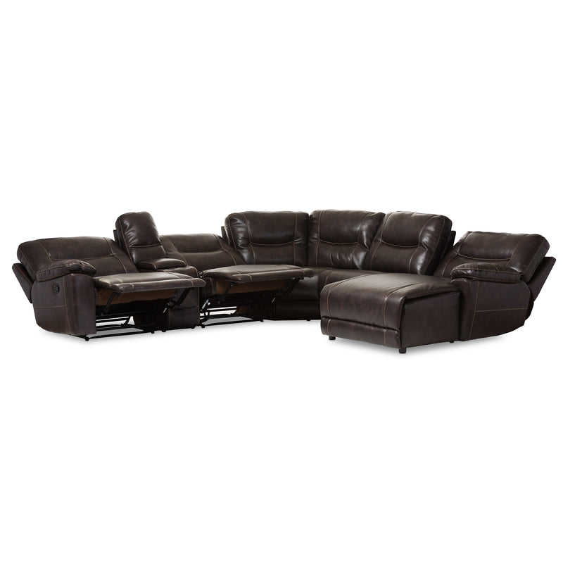 Mistral Modern 6-Piece Dark Brown Bonded Leather Sectional Sofa with Recliners - Stylish Corner Lounge Suite for Living Room Comfort