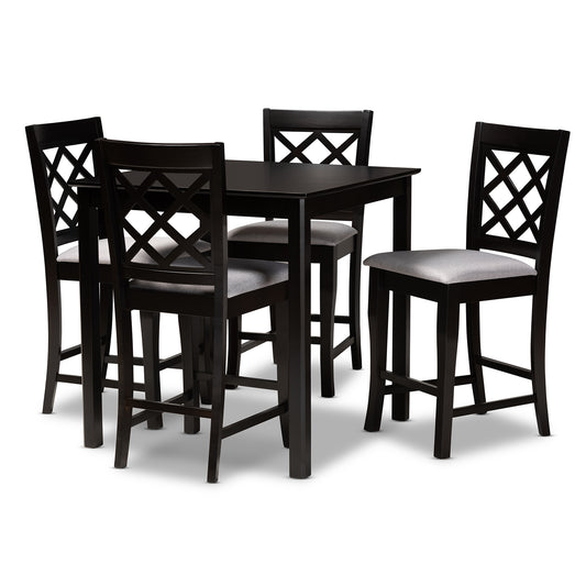 Alora Pub Set Modern and Contemporary Grey Fabric Upholstered Espresso Brown Finished 5-Piece Wood