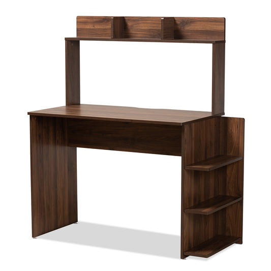 Garnet Modern Wood Desk in Walnut Brown Finish with Shelves for Home Office and Study Space