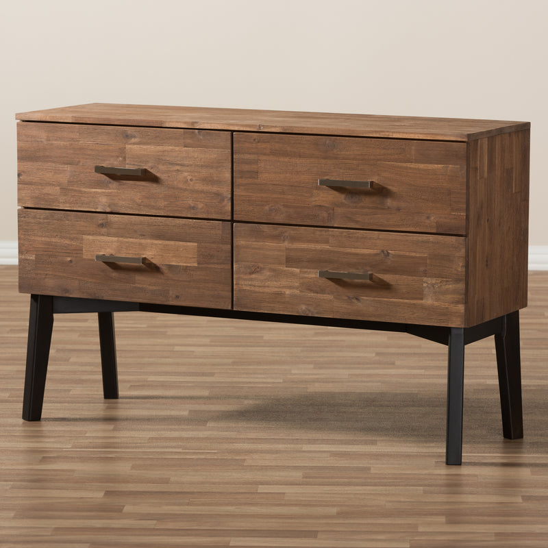 Selena Mid-Century Modern Dresser Brown Wood 4-Drawer Storage Chest for Bedroom or Living Room