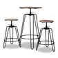 Veera Bar Pub Set Vintage Industrial Rustic Walnut Wood and Black Metal 3-Piece Height Adjustable Dining Furniture for Home or Kitchen