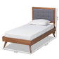 Alida Platform Bed - Mid-Century Modern Dark Grey Fabric Upholstered with Walnut Brown Finished Wood