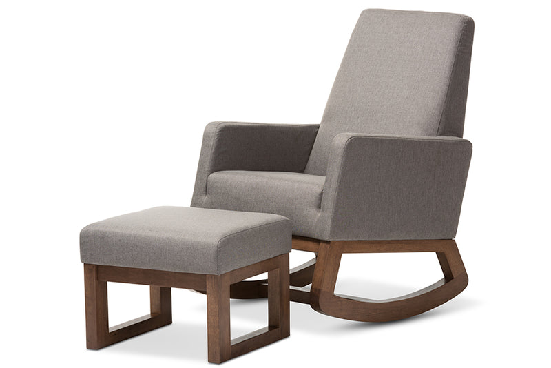 Yashiya Rocking Chair and Ottoman Set Mid-century Retro Modern Grey Fabric Upholstered