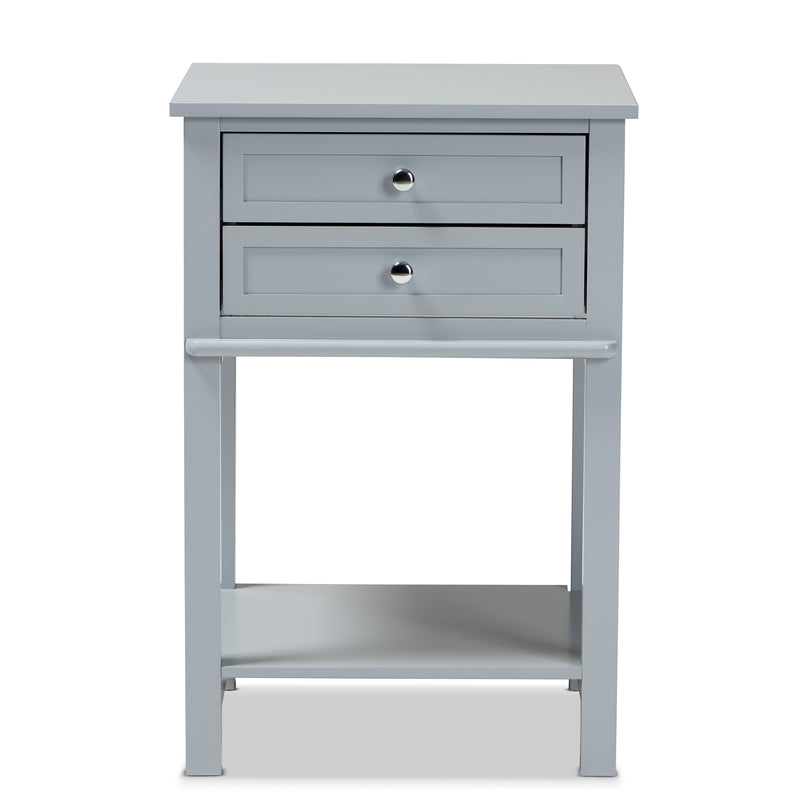 Willow End Table Modern Transitional Light Grey Finished 2-Drawer Wood