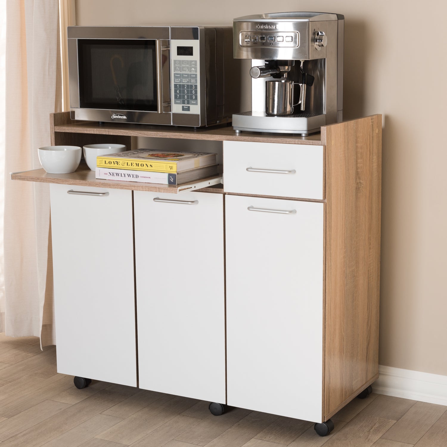 Charmain Kitchen Cabinet in Modern Contemporary Light Oak and White Finish