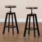 Maritta Vintage Industrial Rustic Bar Stool Set 2-Piece Adjustable Swivel Design with Walnut Wood and Black Metal Frame