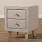 Jonesy Nightstand - Mid-Century Beige Linen Upholstered 2-Drawer