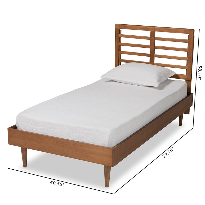 Delia Twin Size Platform Bed - Mid-Century Modern Walnut Brown Wood, Stylish and Durable Bedroom Furniture