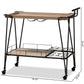 Perilla Wine Serving Cart - Modern Rustic Industrial Design with Oak Brown Wood and Black Metal, 2-Tier Storage for Home Bar