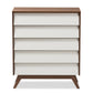 Hildon Mid-Century Modern 5-Drawer Storage Chest in White and Walnut for Stylish Organization and Home Décor