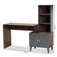 Jaeger Storage Desk - Modern Two-Tone Walnut Brown and Dark Grey Wood with Shelves for Home Office Organization