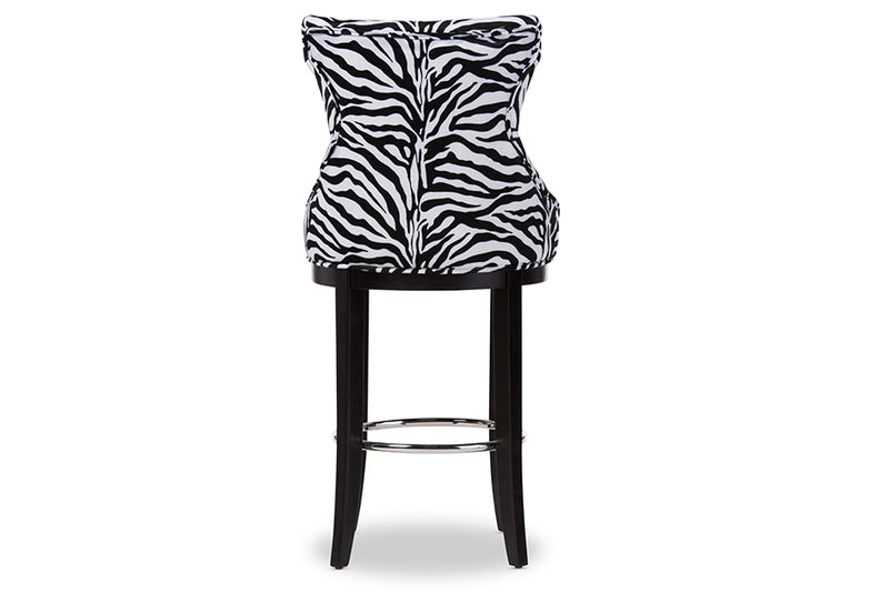 Peace Bar Stool - Modern Zebra-Print Fabric Upholstered Design with Metal Footrest for Stylish Seating