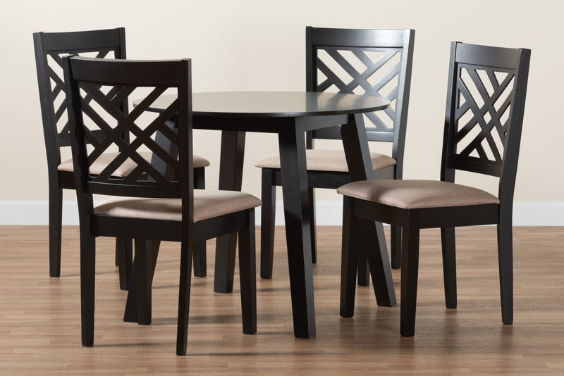 Ellie Dining Set Modern 5-Piece Collection in Beige Fabric and Dark Brown Finished Wood for Chic Dining Rooms